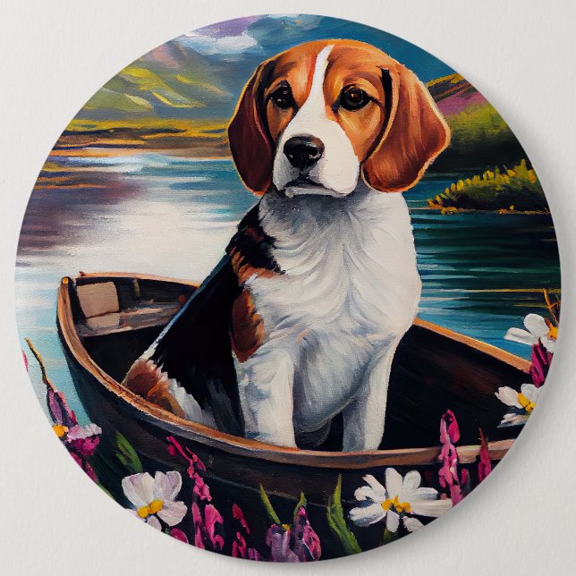 Badge Rond 15,2 Cm Chien beagle sur une pagaie : une aventure Pittore (Devant)