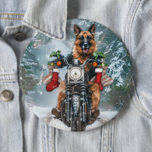 Badge Rond 15,2 Cm Chien berger allemand équitation moto Noël