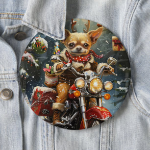 Badge Rond 15,2 Cm Chien Chihuahua à moto Noël