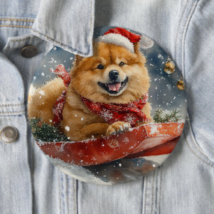 Badge Rond 15,2 Cm Chien Chow Chow en Luge Laissez Tomber la Neige No