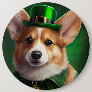 Badge Rond 15,2 Cm Chien Corgi en robe de la Saint-Patrick