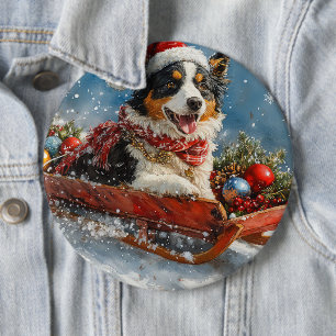 Badge Rond 15,2 Cm Chien de berger australien en Noël à Sledge