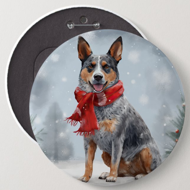 Badge Rond 15,2 Cm Chien de bétail australien à Noël de neige (Devant & derrière)