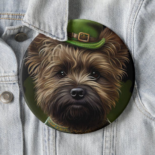 Badge Rond 15,2 Cm Chien de Cairn Terrier en Robe de la Saint Patrick