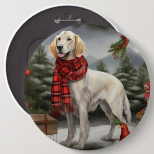 Badge Rond 15,2 Cm Chien de coin anglais en Noël de neige