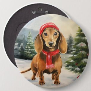 Badge Rond 15,2 Cm Chien de Dachshund à Noël de neige