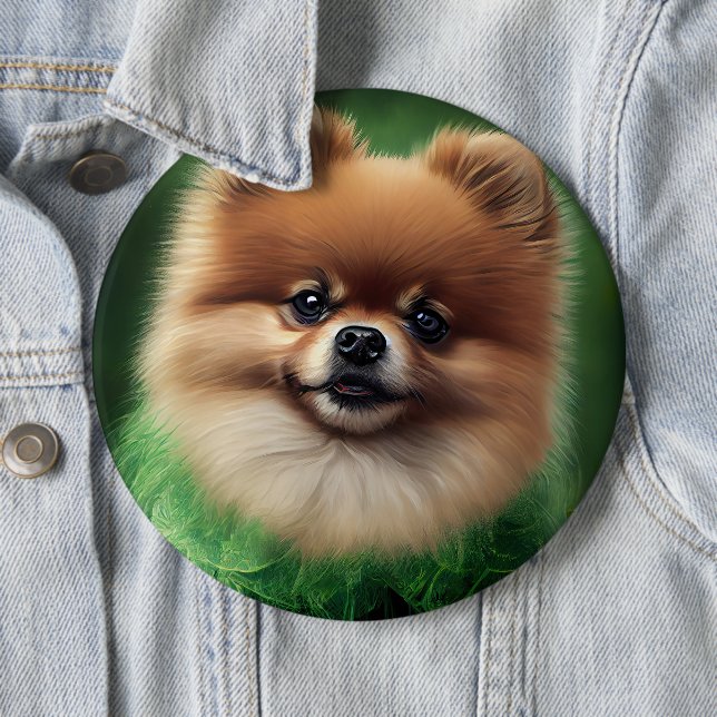 Badge Rond 15,2 Cm Chien de Poméranie en tenue de jour St. Patrick (En situation)