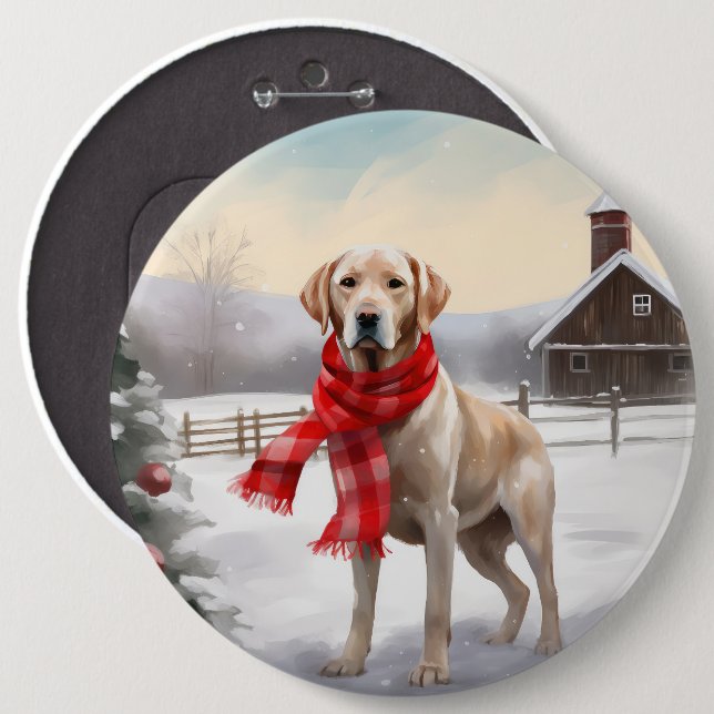 Badge Rond 15,2 Cm Chien du Labrador à Noël de neige (Devant & derrière)