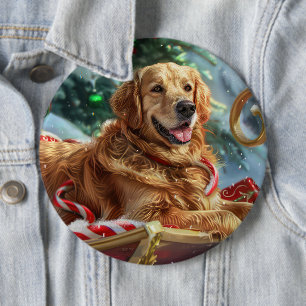Badge Rond 15,2 Cm Chien Golden Retriever Noël Festif
