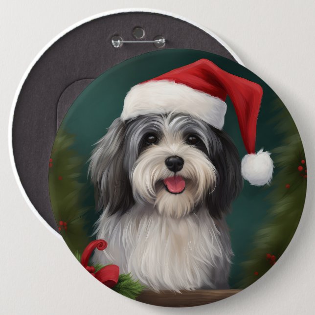 Badge Rond 15,2 Cm Chien Havanais en Noël de neige (Devant & derrière)