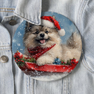 Badge Rond 15,2 Cm Chien Keeshond dans un traîneau Laissez tomber la 