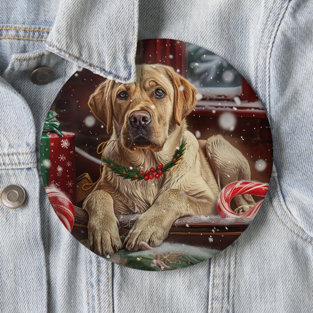 Badge Rond 15,2 Cm Chien Labrador Fête de Noël (En situation)