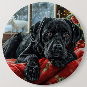 Badge Rond 15,2 Cm Chien Labrador noir Noël Festif