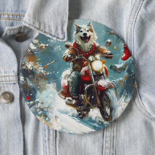 Badge Rond 15,2 Cm Chien Malamute d'Alaska à moto Noël