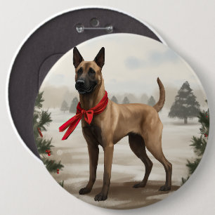 Badge Rond 15,2 Cm Chien Malinois Belge dans la neige de Noël