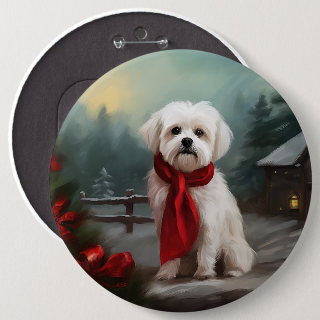 Badge Rond 15,2 Cm Chien maltais à Noël de neige (Devant & derrière)