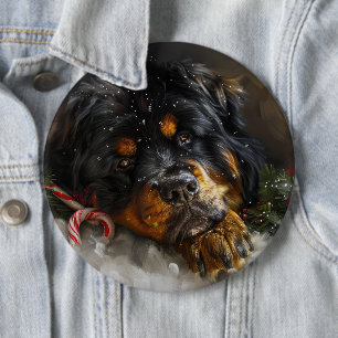 Badge Rond 15,2 Cm Chien Mastiff Tibétain Noël Festif 