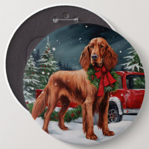 Badge Rond 15,2 Cm Chien rouge irlandais à la neige Noël