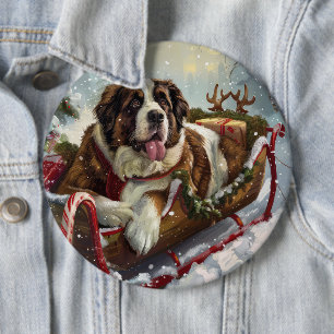 Badge Rond 15,2 Cm Chien Saint-Bernard Noël Festif