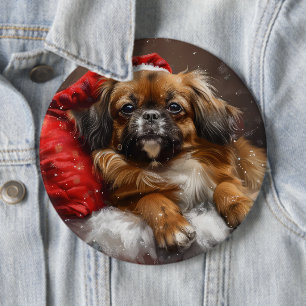 Badge Rond 15,2 Cm Chien Spaniel Tibétain Noël Festif