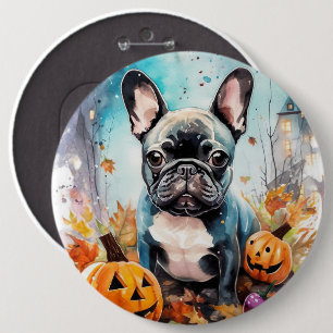 Badge Rond 15,2 Cm Chien-taureau français d'Halloween avec la peur Ci