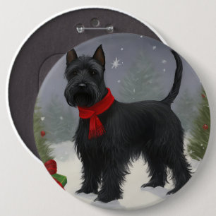 Badge Rond 15,2 Cm Chien Terrier Écossais dans la neige de Noël