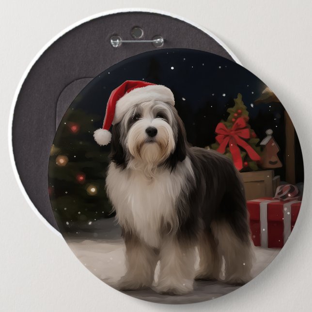 Badge Rond 15,2 Cm Chien tibétain de Terrier en Noël de neige (Devant & derrière)
