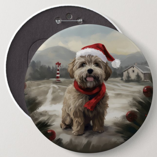 Badge Rond 15,2 Cm Chien Yorkipod en Noël de neige (Devant & derrière)