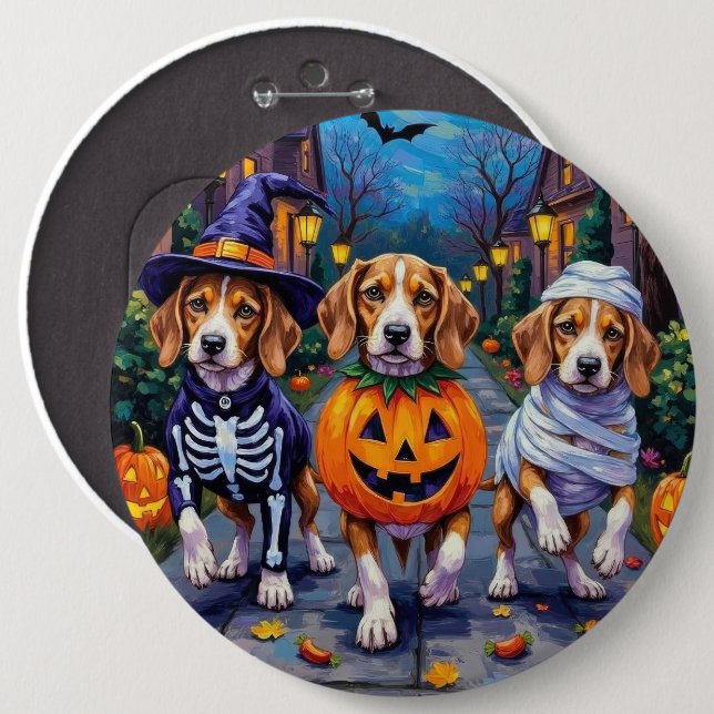 Badge Rond 15,2 Cm Chiens beagles en costume d'Halloween (Devant & derrière)