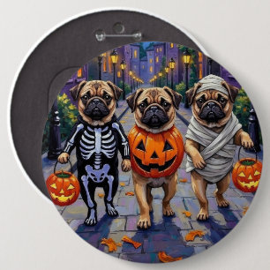 Badge Rond 15,2 Cm Chiens Carlin faisant Trick-or-Treat dans des cost