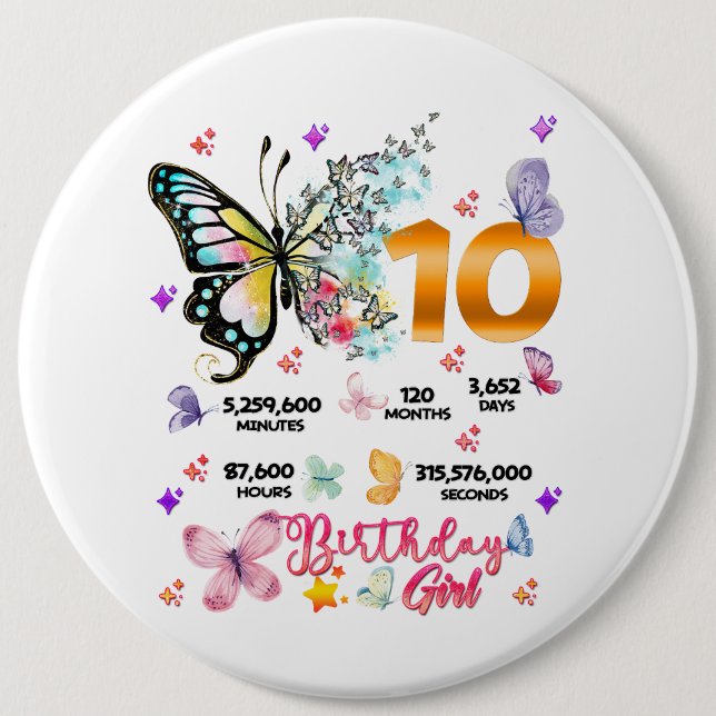Badge Rond 15,2 Cm Chiffres doubles papillons 10 ans papillons (Devant)
