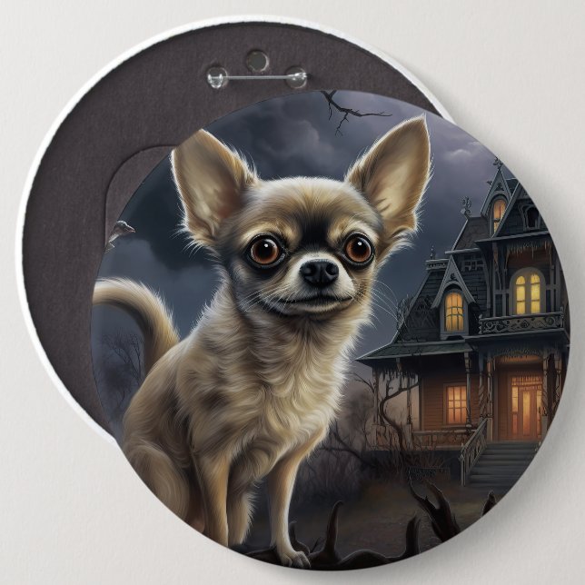 Badge Rond 15,2 Cm chihuahua Halloween effroi (Devant & derrière)
