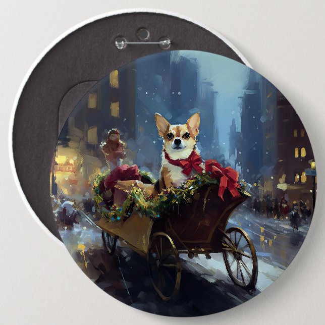 Badge Rond 15,2 Cm Chihuahua période festive de Noël (Devant & derrière)