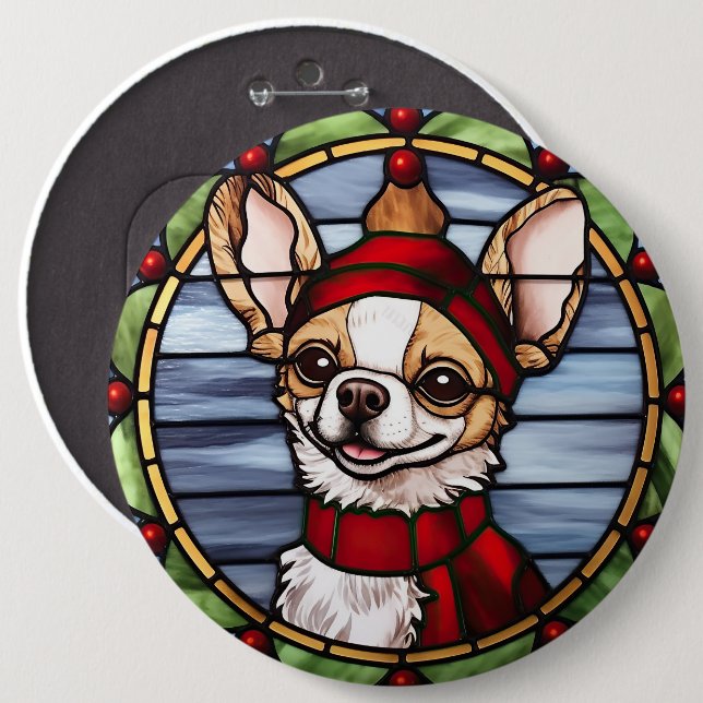 Badge Rond 15,2 Cm Chihuahua Vitrages de Noël (Devant & derrière)