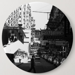 Badge Rond 15,2 Cm Chine Ancien Hong Kong rue Ville voitures