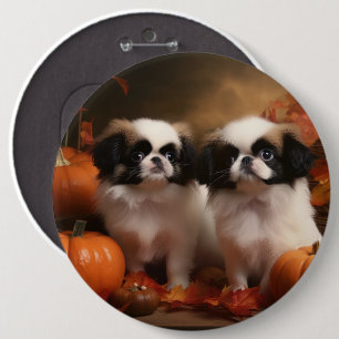 Badge Rond 15,2 Cm Chiots Japanese Chin Délice d'Automne Citrouille