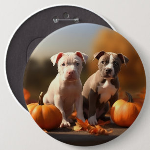 Badge Rond 15,2 Cm Chiots Pitbull Délice d'Automne Citrouille