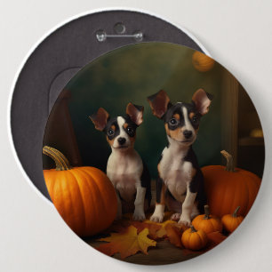 Badge Rond 15,2 Cm Chiots Rat Terrier Délice d'Automne Citrouille