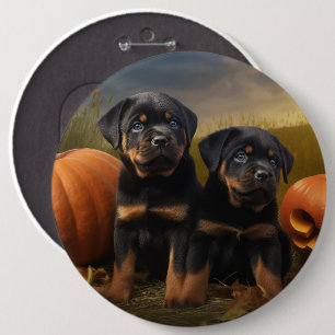 Badge Rond 15,2 Cm Chiots Rottweiler Délice d'Automne Citrouille