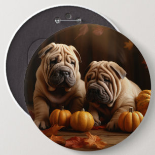 Badge Rond 15,2 Cm Chiots Shar Pei Automne Délice Citrouille