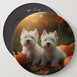 Badge Rond 15,2 Cm Chiots Terrier West Highland White Pumpkin d'Autom