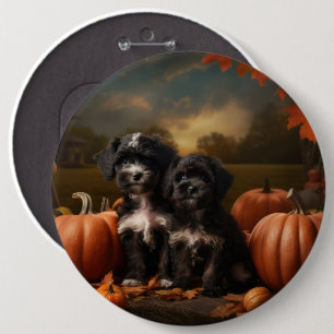 Badge Rond 15,2 Cm Chiots Yorkipoo Délice d'Automne Citrouille