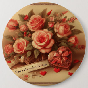 Badge Rond 15,2 Cm Chocolats et fleurs de la Saint-Valentin vintage
