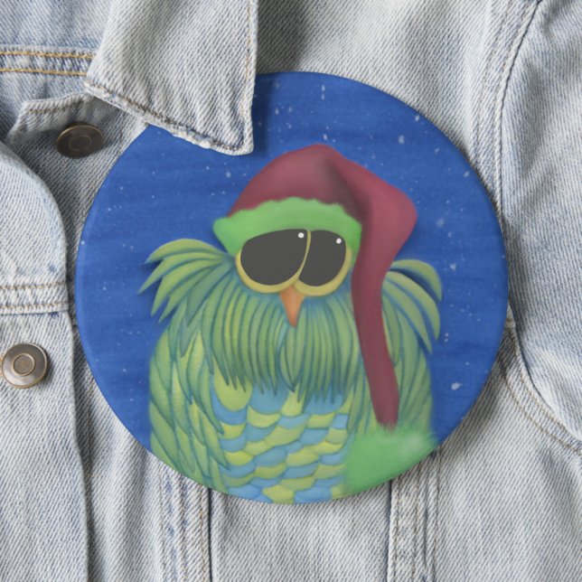 Badge Rond 15,2 Cm Chouette adorable avec chapeau de Santa (En situation)