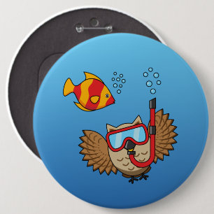 Badge Rond 15,2 Cm Chouette avec masque tuba et poisson tropical