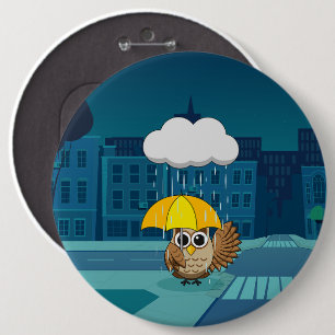 Badge Rond 15,2 Cm Chouette mignonne avec parapluie le jour de la plu