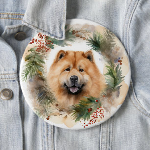 Badge Rond 15,2 Cm chow chow Christmas Wreath Festive Pup