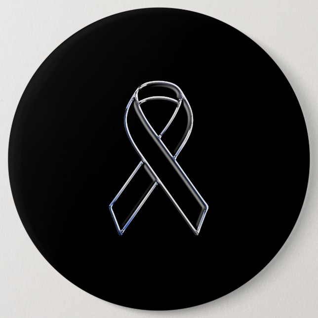 Badge Rond 15,2 Cm Chrome Style Black Ribbon Awareness on Black (Devant)