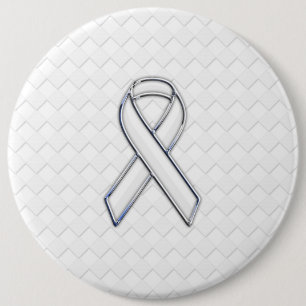 Badge Rond 15,2 Cm Chrome White Ribbon Sensibilisation sur les Checke