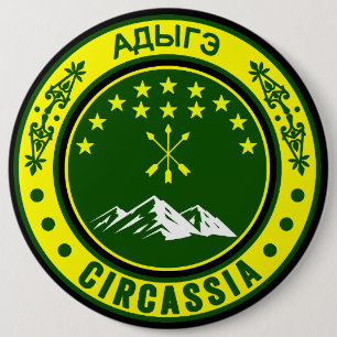 Badge Rond 15,2 Cm Circassien, Drapeau adiga, Adygea, Drapeau Circass